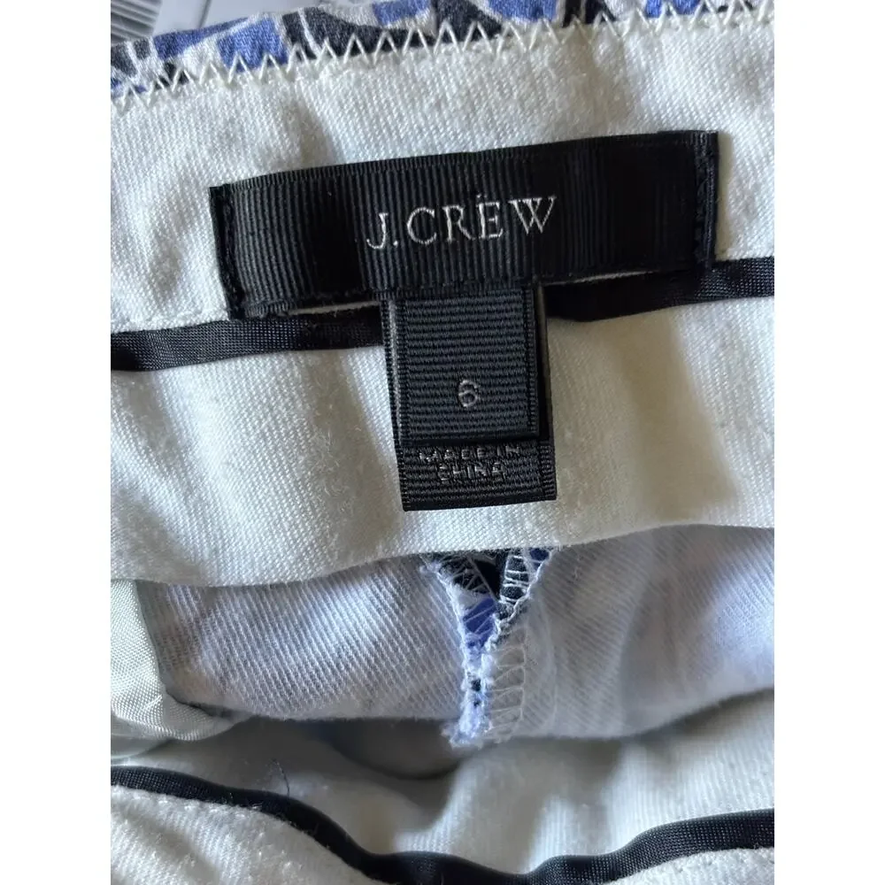 J.‎ Crew Campbell Capri in Abstract Wave Print Sz 6 Blue White Pants